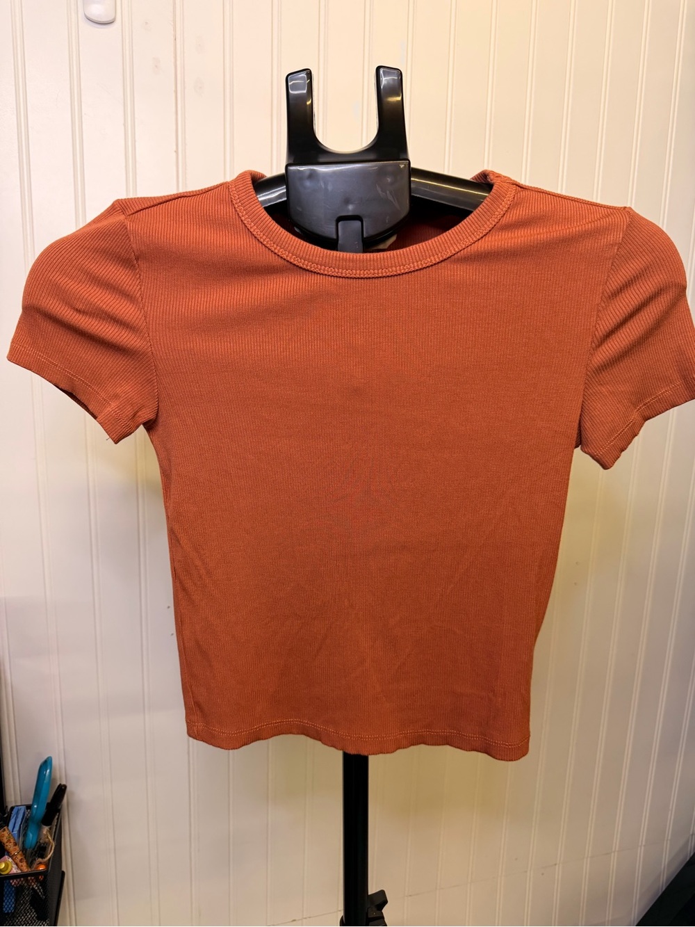 Ribbed Short-Sleeve Tee in Rust